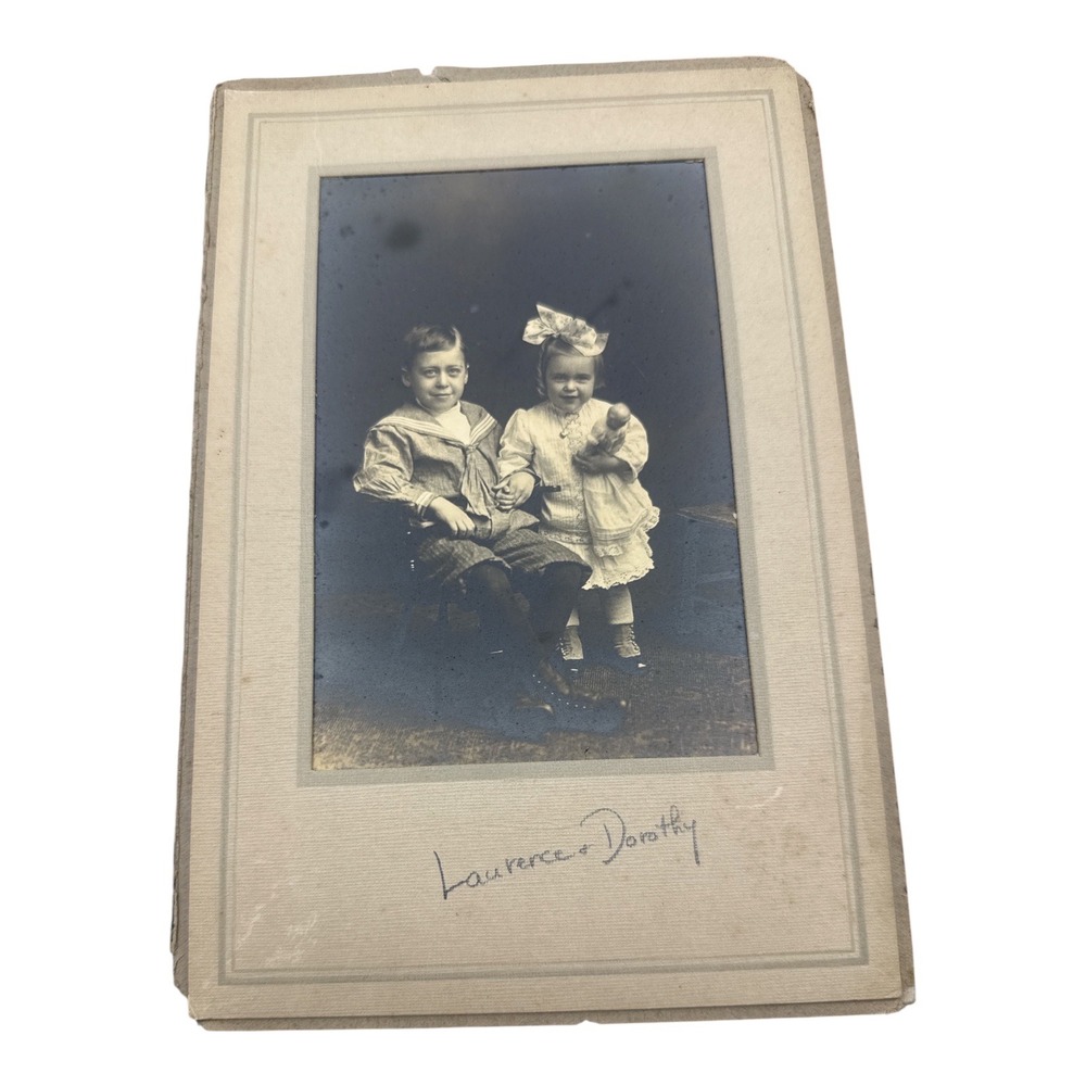 Antique 1914 Seeley Studio Portrait Laurence & Dorothy Sailor Suit Doll Photo